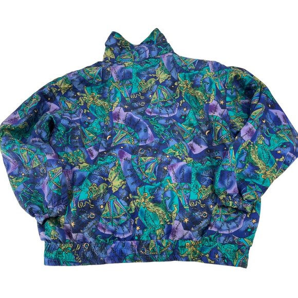Studio Sportif Silk Jacket Purple Blue Astrological Print Vintage 80s Size L - Picture 7 of 8